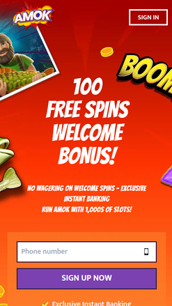 Page d'accueil mobile de Amok Casino