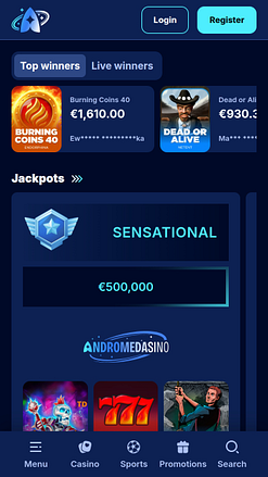 Jackpot móvil del casino Andromedasino