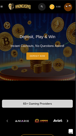 Page d'accueil mobile de anon Casino