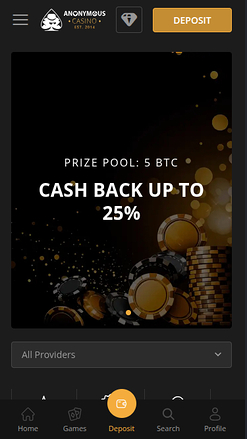 Page d'accueil mobile de anonymous Casino