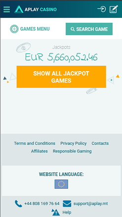 Page d'accueil mobile de Aplay Casino