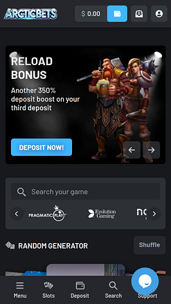 Page d'accueil mobile du casino Arcticbets