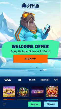 Домашняя страница Arctic Casino на мобильном