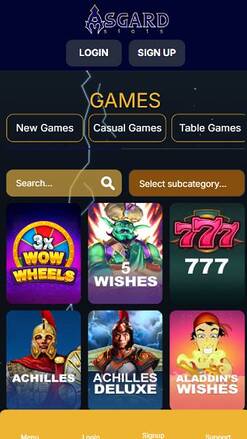 Games mobile page screenshot of Asgardslots Casino