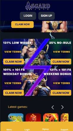 Homepage mobile screenshot of Asgardslots Casino