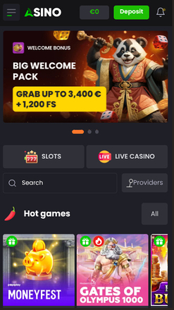 Page d'accueil mobile d'Asino Casino