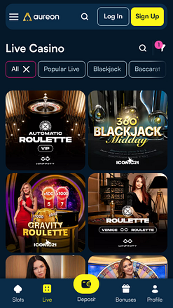 Казино Aureonplay для настольных компьютеров с живыми дилерами