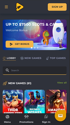 Page d'accueil mobile d'Aussie Play Casino