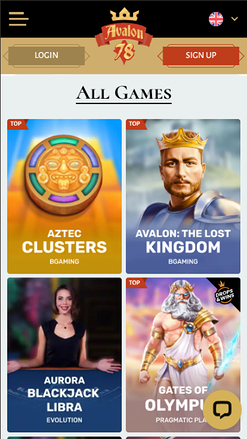 Jeux mobiles d'Avalon78 Casino
