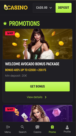 Мобильные акции Avocasino