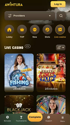 Page mobile des croupiers en direct du casino Awintura