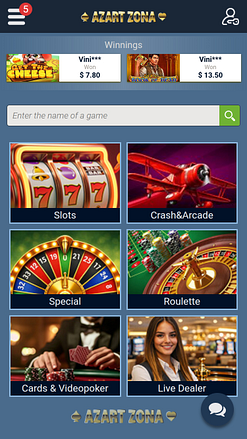 Página de inicio móvil de Azart Zona Casino