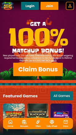 Aztec Wins Casino Mobile Homepage