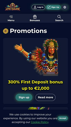 Página móvil de promociones del Casino Aztec Paradise