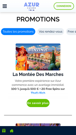 Promotions mobiles de Azur Casino