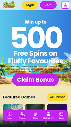 Page d'accueil mobile de Balmy Bingo