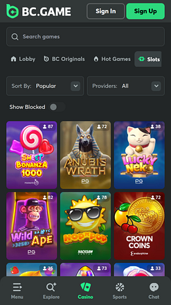 Jeux mobiles de casino BC.Game