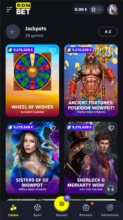 Jackpot mobile di BdmBet Casino