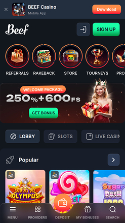 Homepage di Beef Casino Mobile