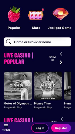Berriez Casino live dealer mobile page