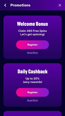 Berriez Casino promotions mobile page