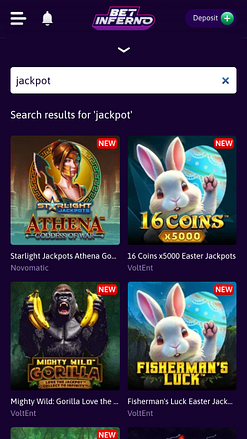 Jackpots de Bet Inferno Casino sur mobile