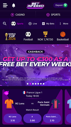 Paris sportifs de Bet Inferno Casino sur mobile