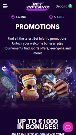 Promotions mobiles de Bet Inferno Casino