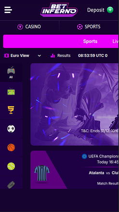 Paris sportifs de Bet Inferno Casino sur mobile