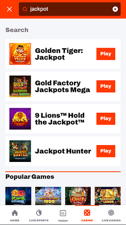 Jackpot mobile de Bet Warrior