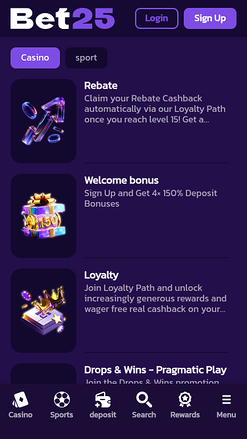 Promotions du casino Bet25