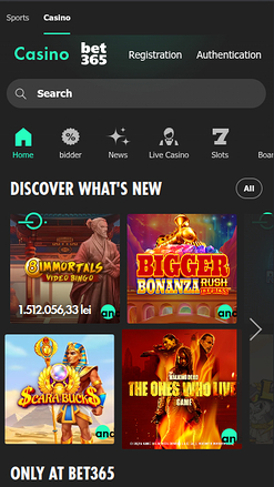 Homepage mobile di Bet365 Casino