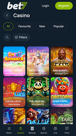 Jeux du casino bet7 sur mobile