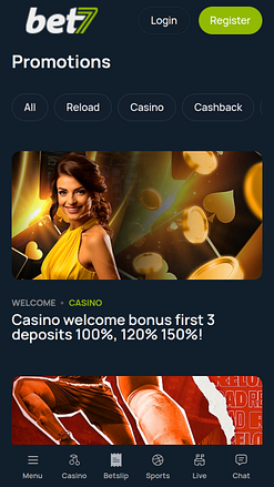 Promotions du casino bet7 sur mobile