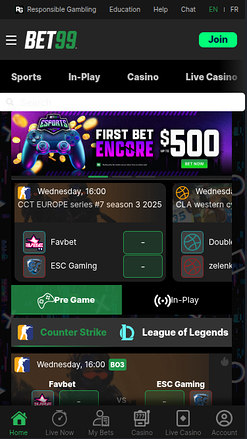 Deportes móviles de Bet99 Casino