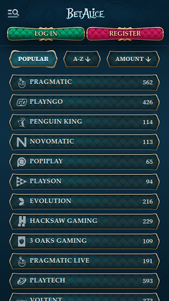 BetAlice Casino mobile Spielentwickler