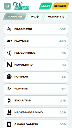 Betalright Casino mobile Spielentwickler