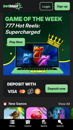 BetBlast Casino Mobile Homepage