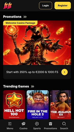 Pagina iniziale mobile di BetBluff Casino