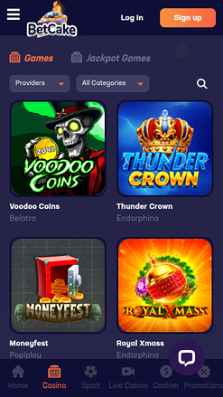 Juegos móviles de BetCake Casino