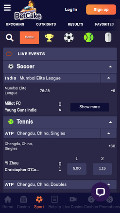 Deportes móviles de BetCake Casino