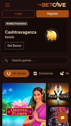Page d'accueil mobile de BetCave Casino