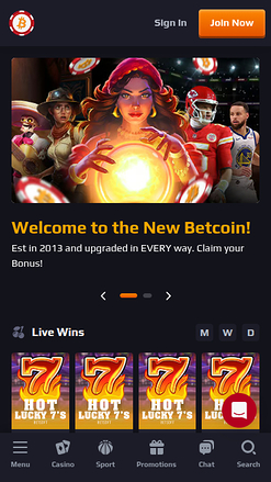 Página de inicio móvil de Betcoin Casino