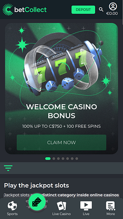 Jackpot móvil del casino Betcollect