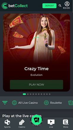 Casino móvil con crupier en vivo de Betcollect