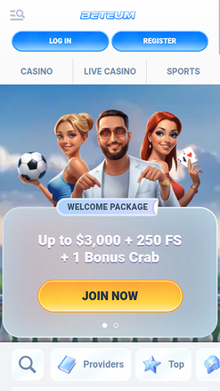 Página de inicio móvil de Beteum Casino