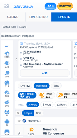 Deportes móviles de Beteum Casino