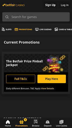 Promotions mobiles du casino Betfair