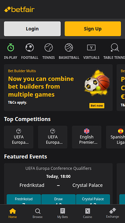 Deportes móviles de Betfair Casino