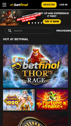 Page d'accueil mobile de BetFinal Casino